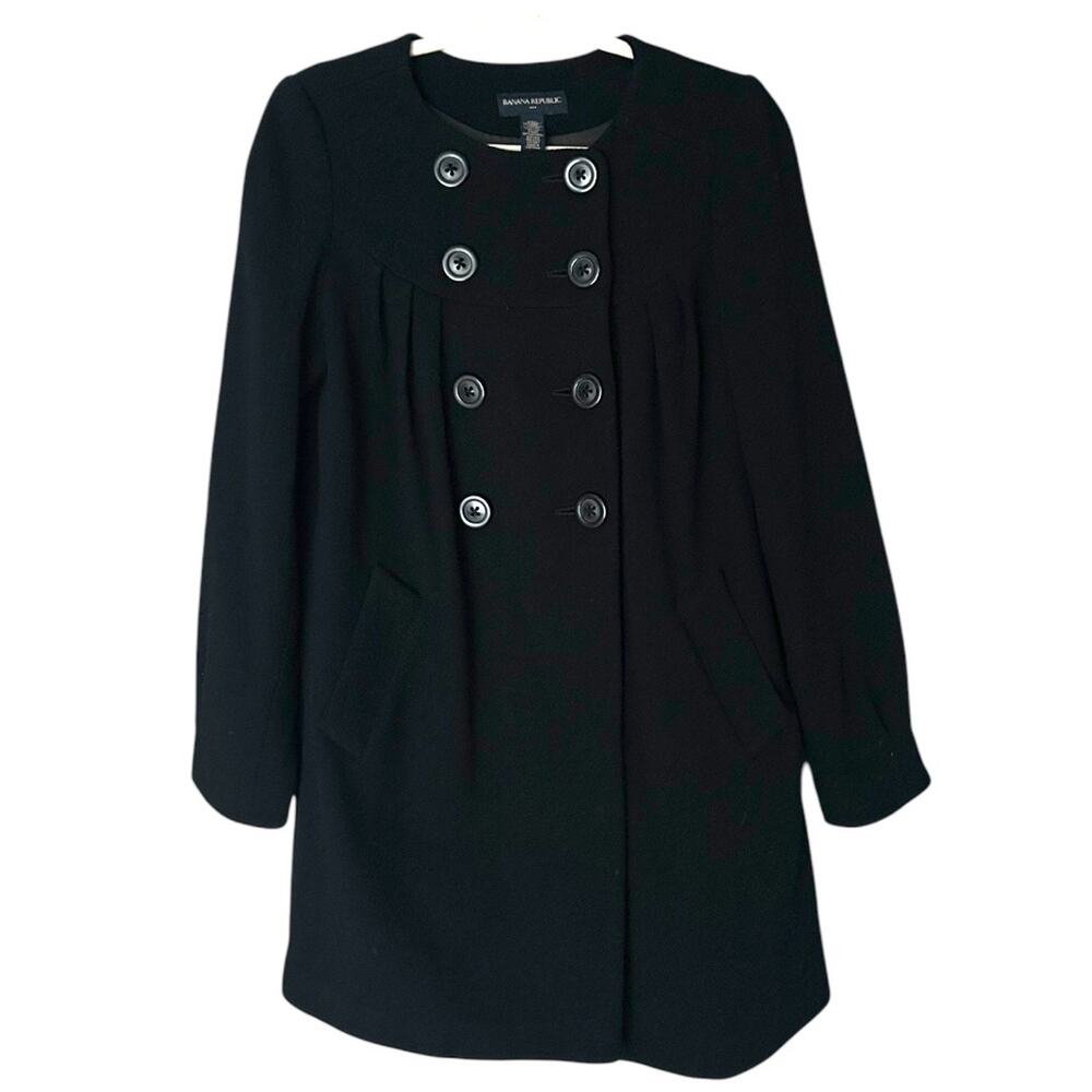 Banana Republic Wool Blend Peacoat Women’s Size Small Collarless Black Classic